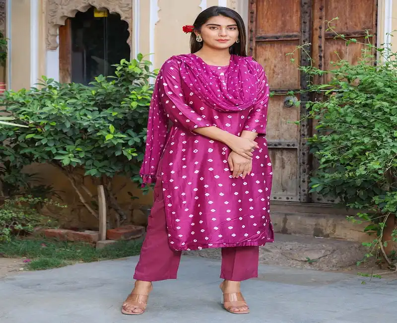 Regular wear Ethnic Bandhej Suit Sets